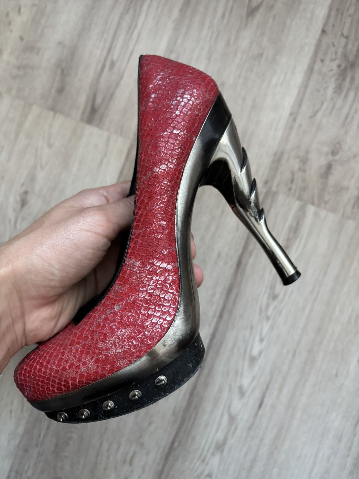 New Rock Red Snake Effect New Rock Heels with Studded Platform EU 40 Size US 9 / IT 39 - 8 Thumbnail