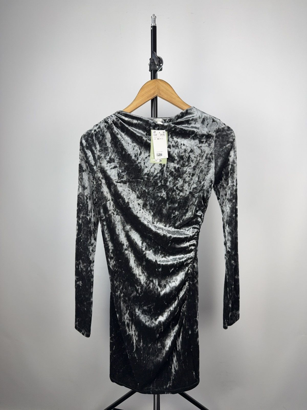 Designer × H&M H&M Velvet Mini Dress Draped Bodycon Eco Fabric XS Size XS / US 0-2 / IT 36-38 - 1 Thumbnail