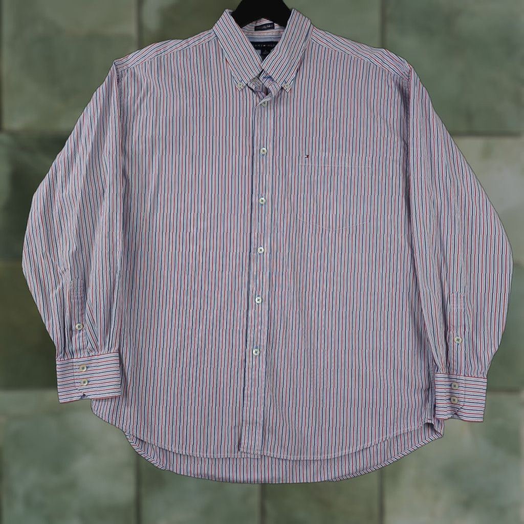 Tommy Hilfiger Tommy Hilfiger Shirt Mens XL Red White Blue Striped 80s 2 Ply Fabric Button Down Size US XL / EU 56 / 4 - 1 Thumbnail