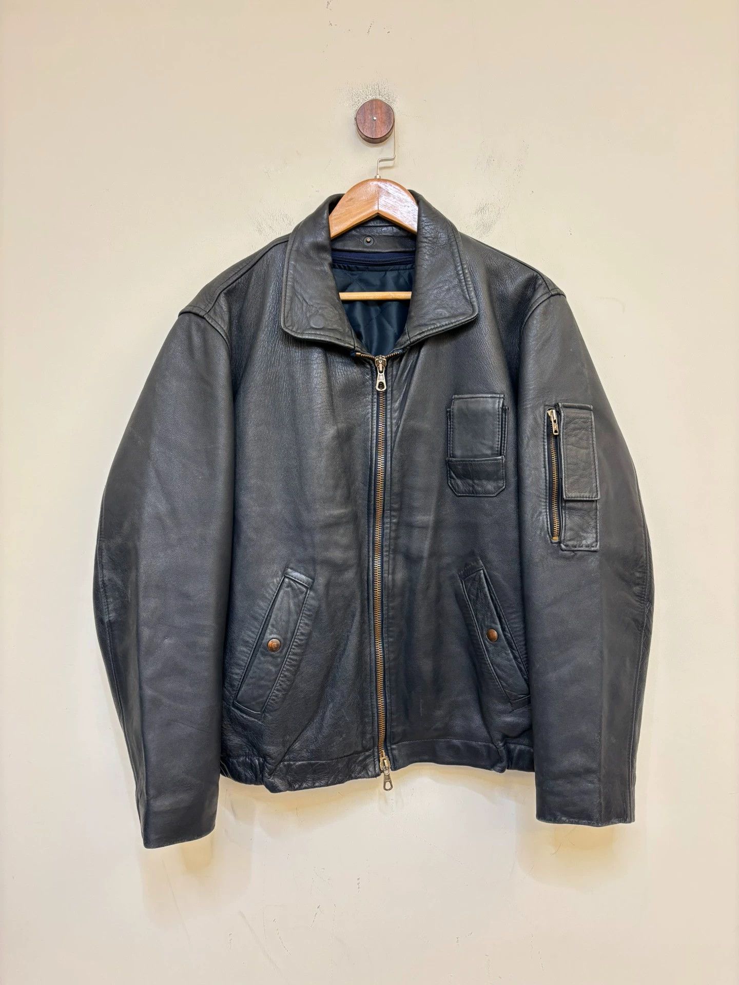 Vintage Vintage 80s French Pilot Calfskin Leather - Midnight Blue Size US XL / EU 56 / 4 - 1 Thumbnail