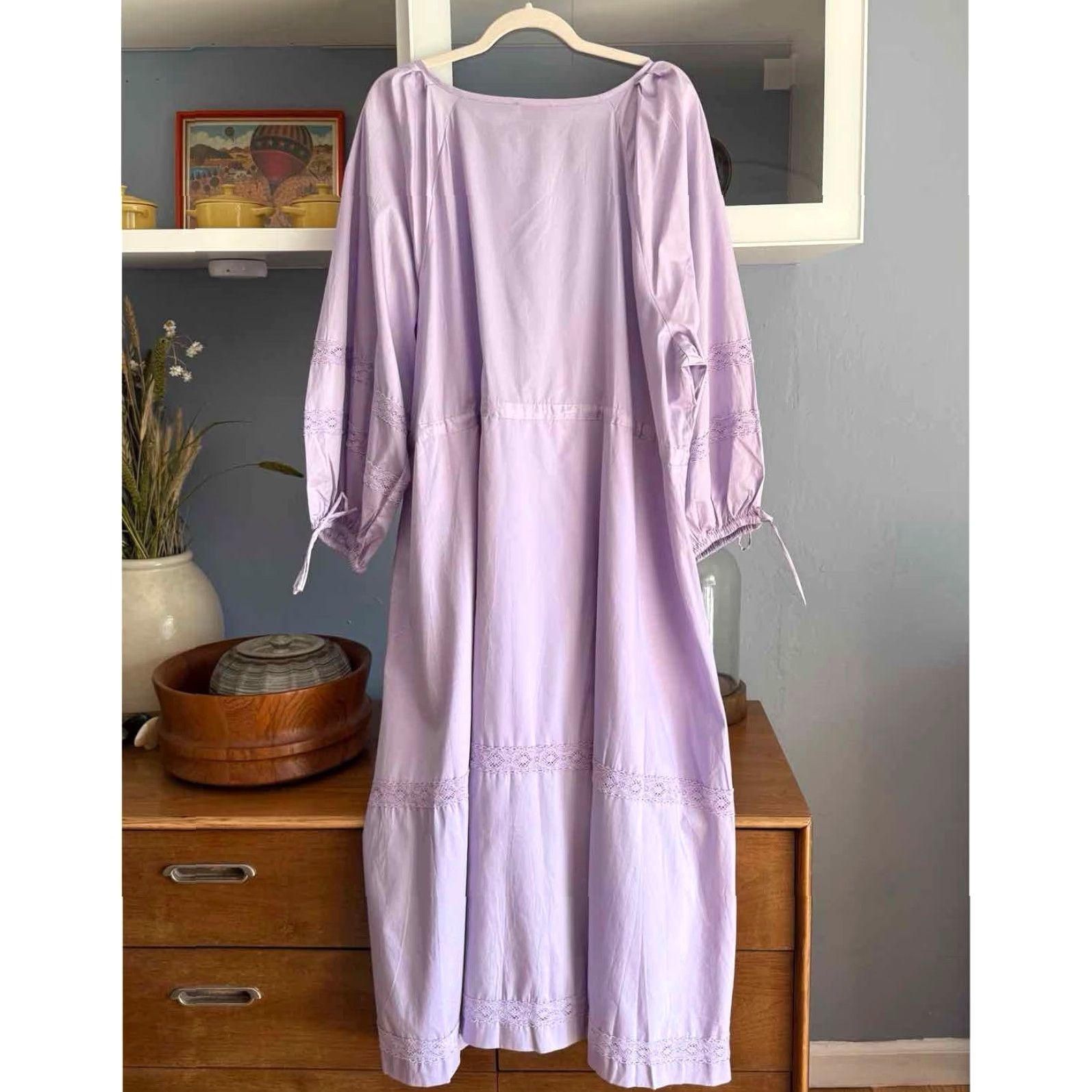 Vintage Harshman Belle Midi Dress Blouson Sleeve Lace Trim Lilac Plus Sz 3X Cottage Size XXL / US 16-18 / IT 52-54 - 4 Thumbnail