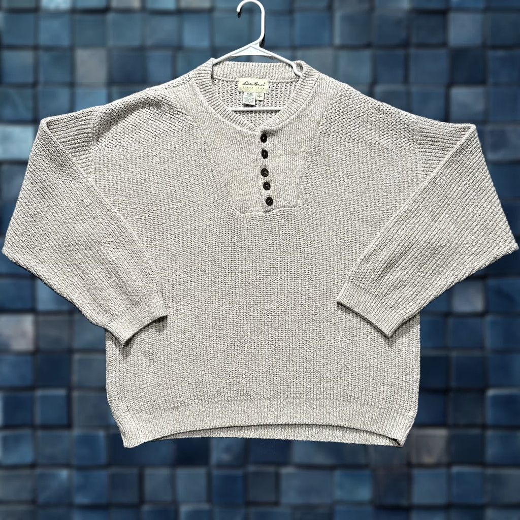 Eddie Bauer Vintage Eddie Bauer Sweater Men L Oatmeal Beige Knit Henley Pullover Made In USA Size US L / EU 52-54 / 3 - 1 Thumbnail