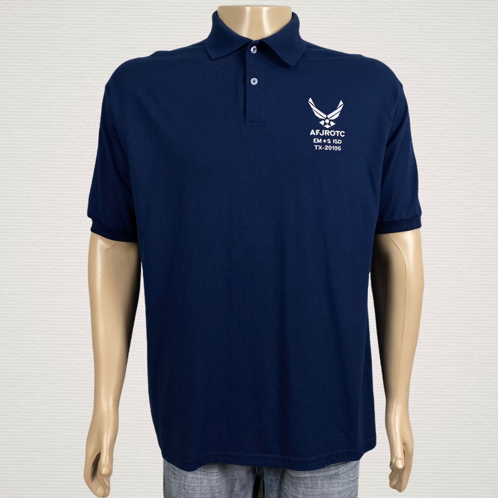 Hanes AF Air Force JROTC EM*S ISD TX-20105 Blue Polo Shirt XL Size US XL / EU 56 / 4 - 1 Thumbnail