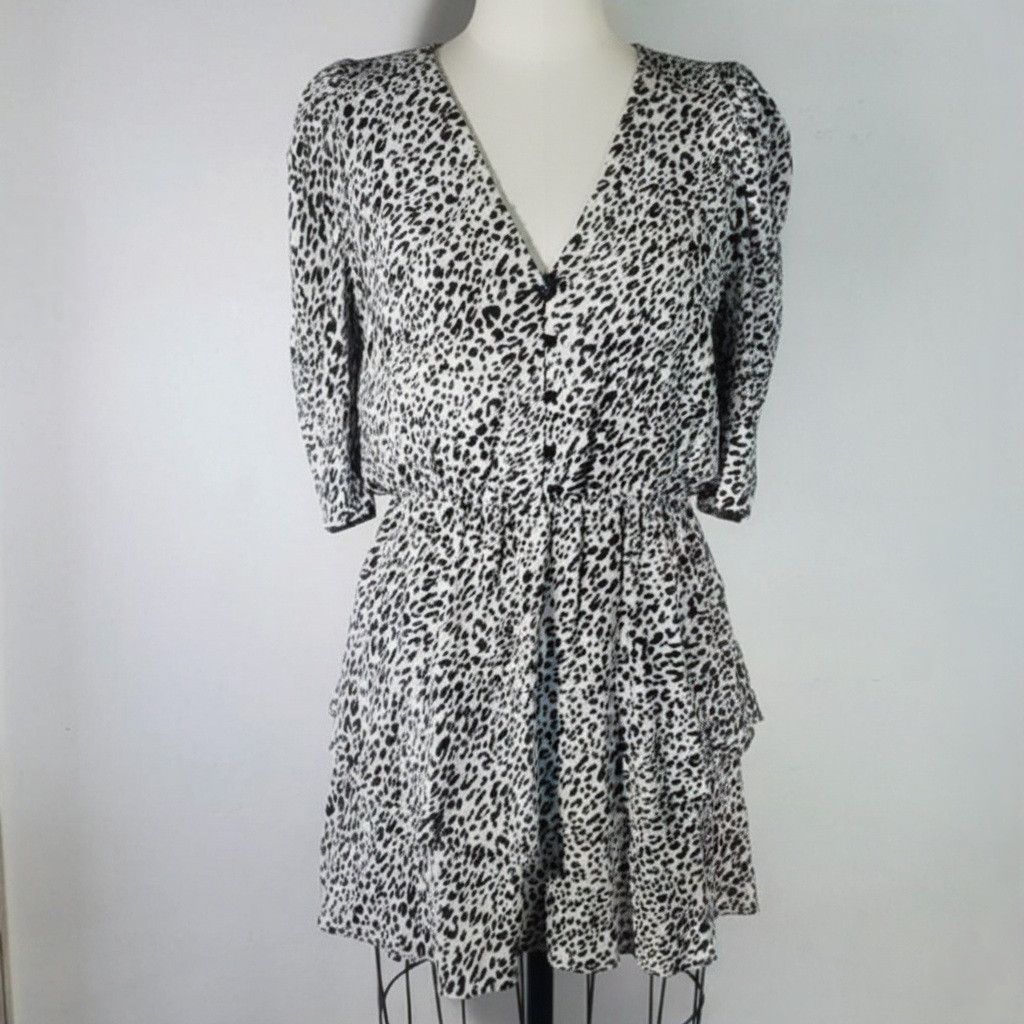 Zara Zara Size M/L Dress Leopard Print Elastic Waist Puff Shoulde Size L / US 10 / IT 46 - 1 Thumbnail