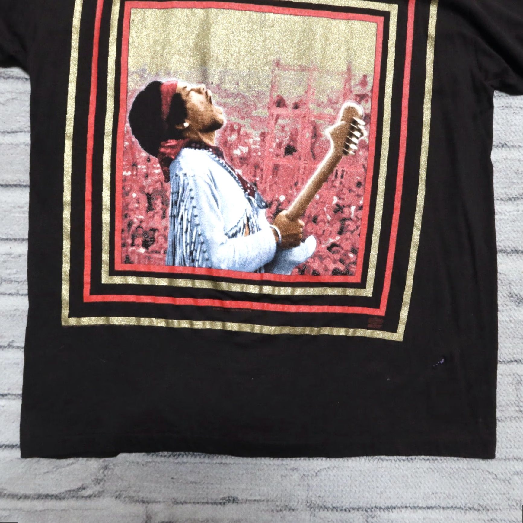 Hanes Vintage Jimi Hendrix Woodstock All Over Print Shirt XL Black Mens Size US XL / EU 56 / 4 - 3 Thumbnail