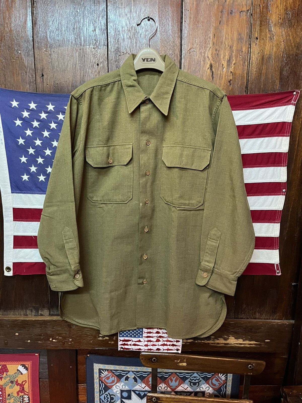 Other True Vintage 1940s WWII US Army M37 Work Shirt Size US L / EU 52-54 / 3 - 1 Thumbnail