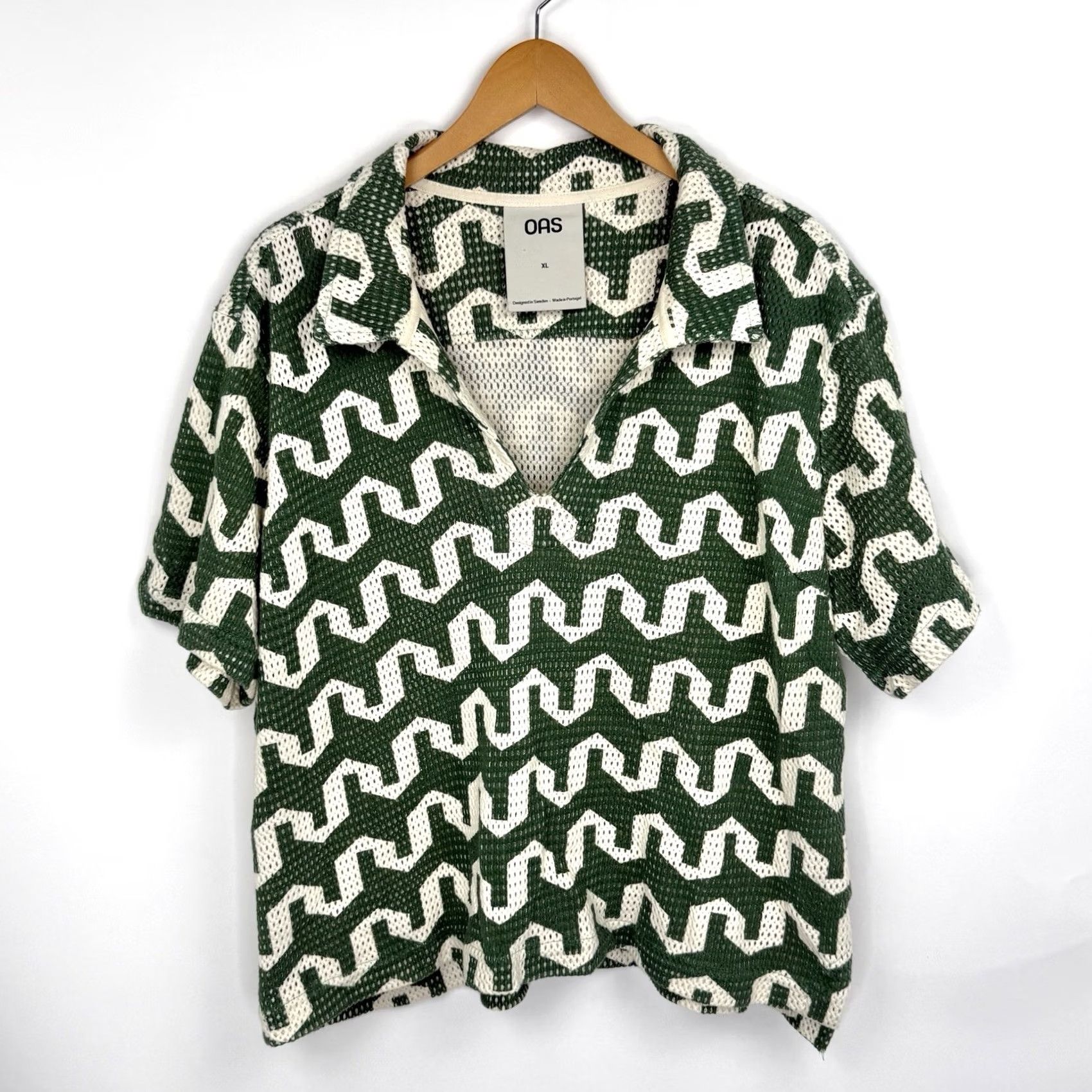 OAS OAS Atlas Jaffa Net Shirt Womens XL Pullover Casual Beach Knit Preppy Button Polo Geometric Green Size XL / US 12-14 / IT 48-50 - 2 Thumbnail