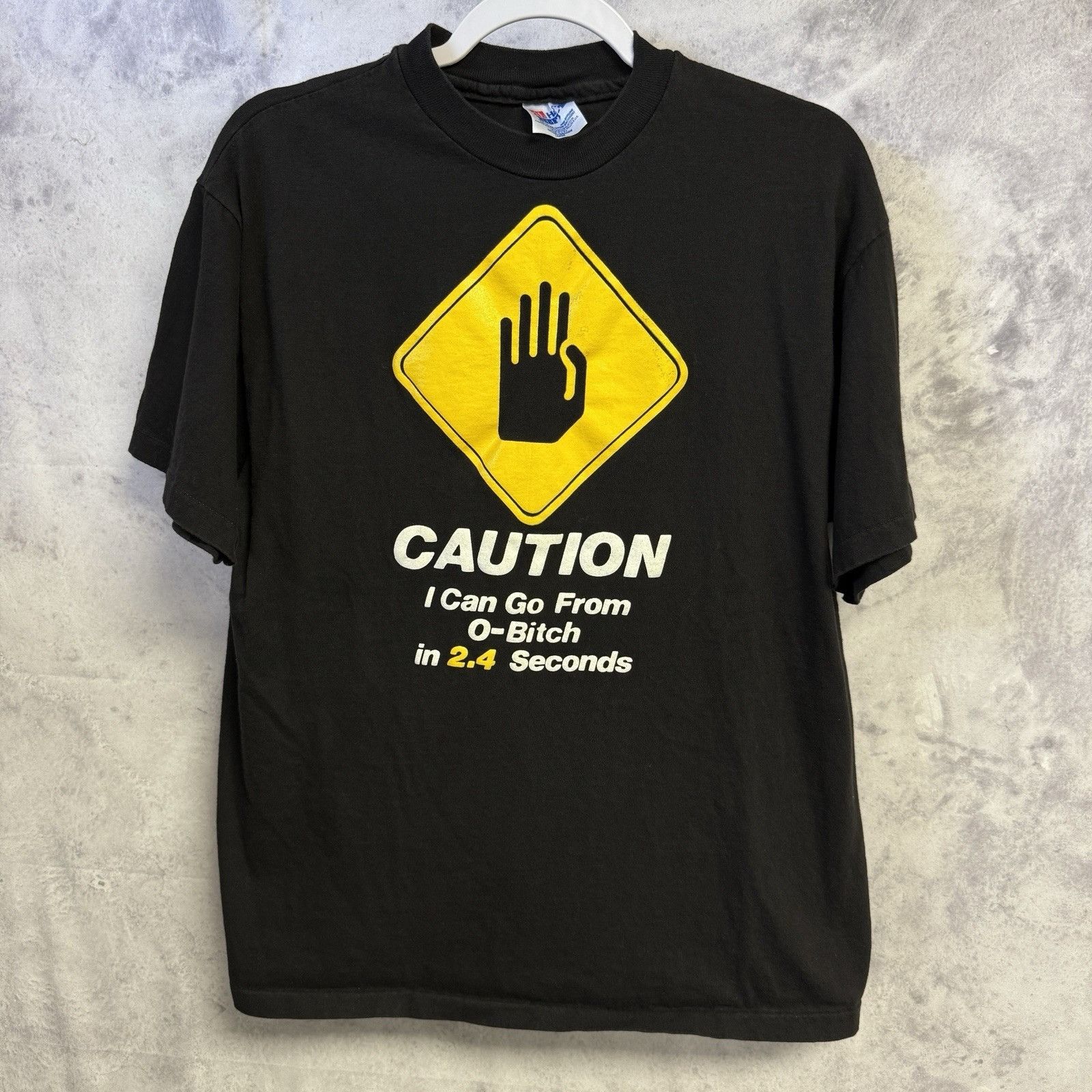 Vintage Vintage Funny Saying T Shirt Mens XL Black Short Sleeve Caut Size US XL / EU 56 / 4 - 1 Thumbnail