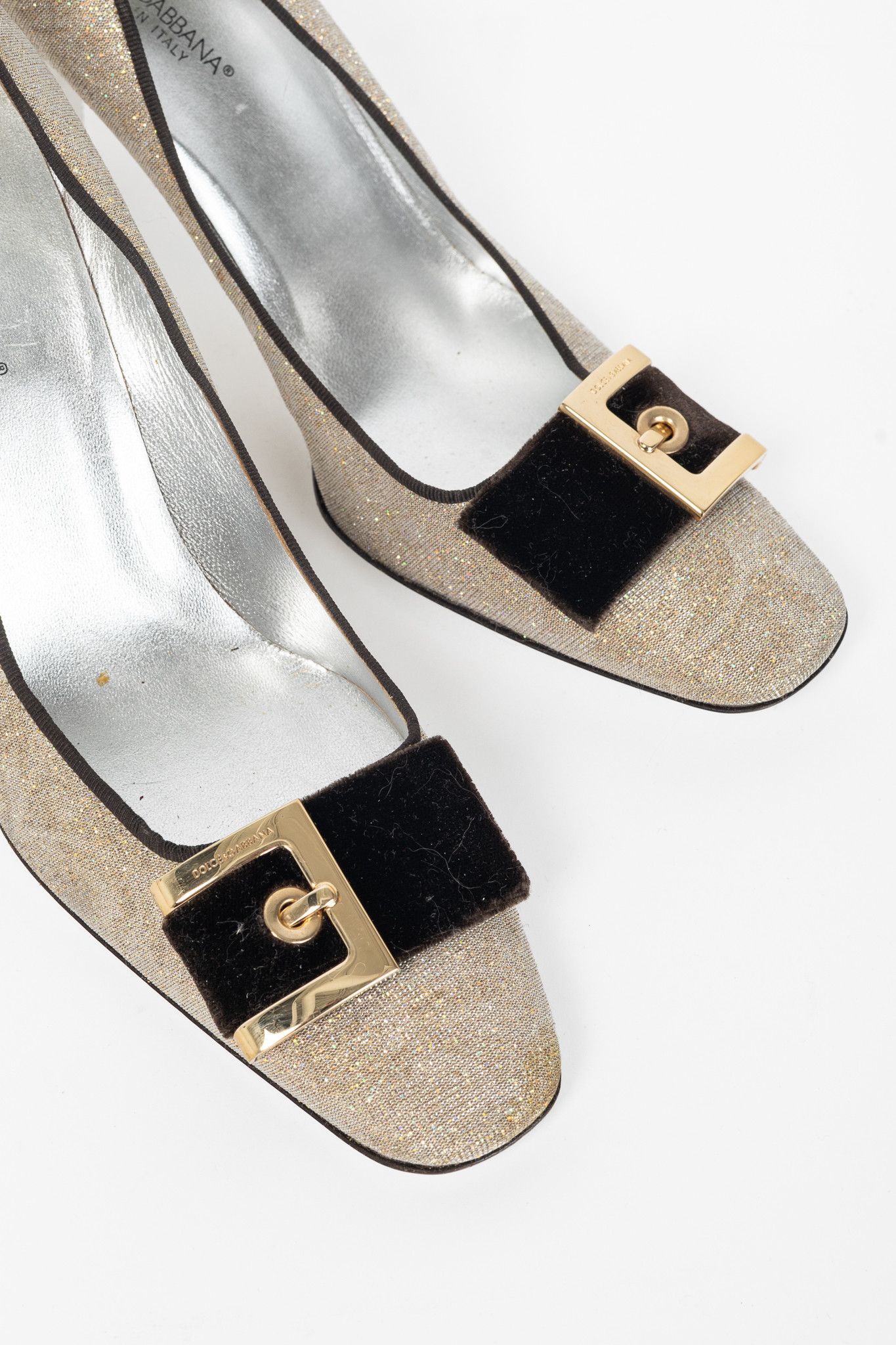 Dolce & Gabbana Dolce & Gabbana Gold Sparkle Velvet-Buckle Pumps Size US 10.5 / IT 40.5 - 6 Thumbnail