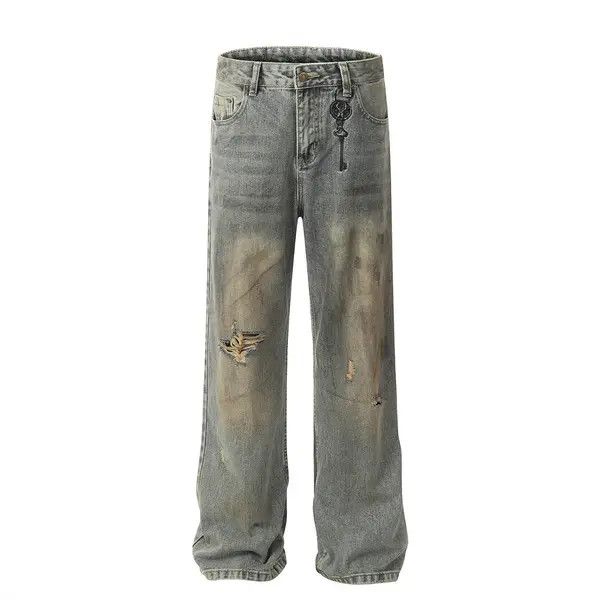 VIBE Men's heavy washed distressed straight punk ripped jeans Size US 32 / EU 48 - 1 Thumbnail