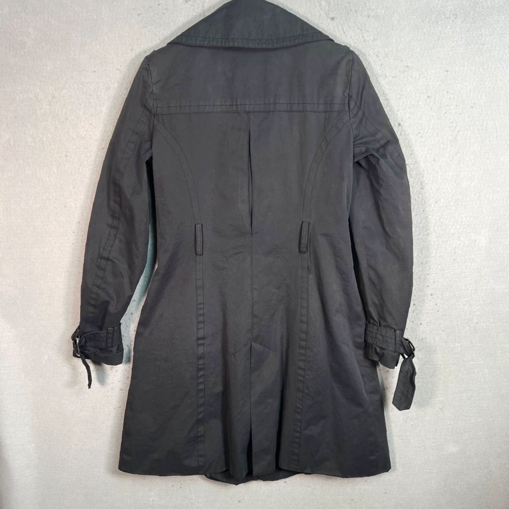 Zara Zara Basic Womens Black Trench Coat Size Small Double Breasted Cotton Blend Size S / US 4 / IT 40 - 2 Thumbnail