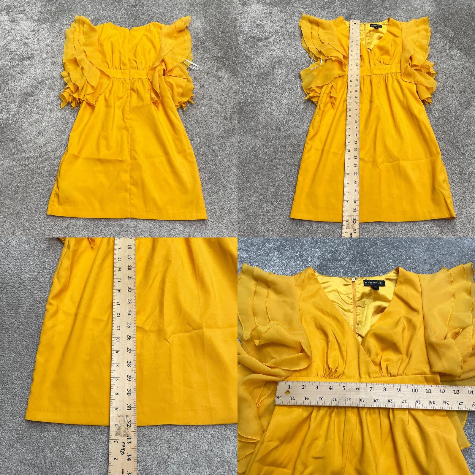 Vintage Rampage Flutter Ruffles Midi Sheath Dress Womens XS Yellow V-Neck Lined Size XS / US 0-2 / IT 36-38 - 8 Thumbnail