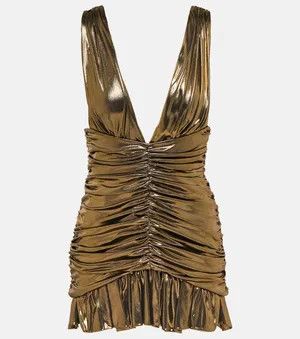 Saint Laurent Paris o1s1wg111024 V-Neck Mini-Dress in Laminated Jersey in Golden Size XS / US 0-2 / IT 36-38 - 1 Thumbnail