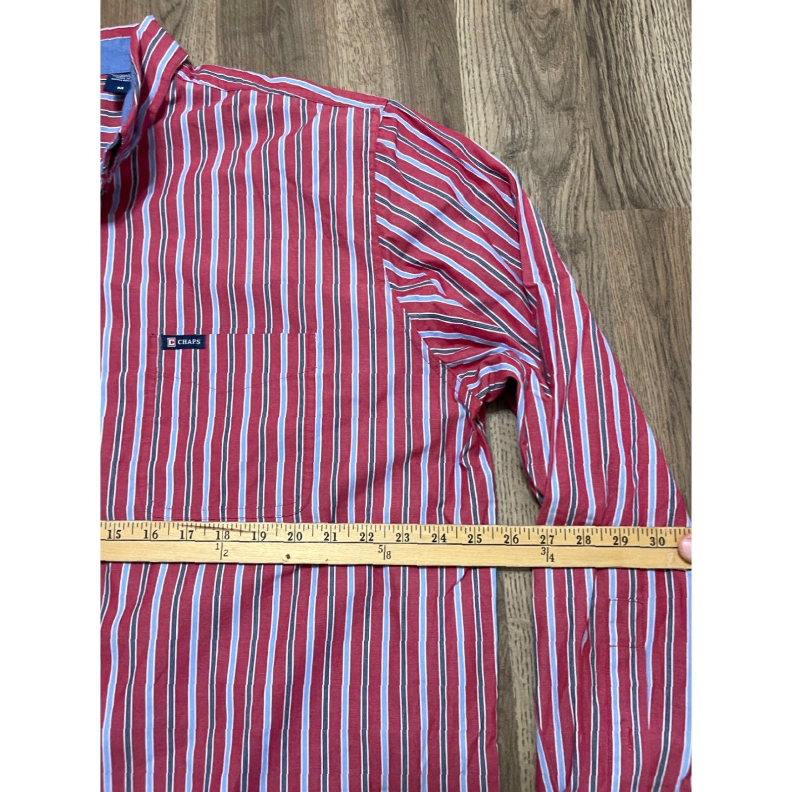 Chaps CHAPS Shirt Mens Medium Red Blue White Striped Button Up Shirt Dress Shirt Size 40R - 6 Thumbnail