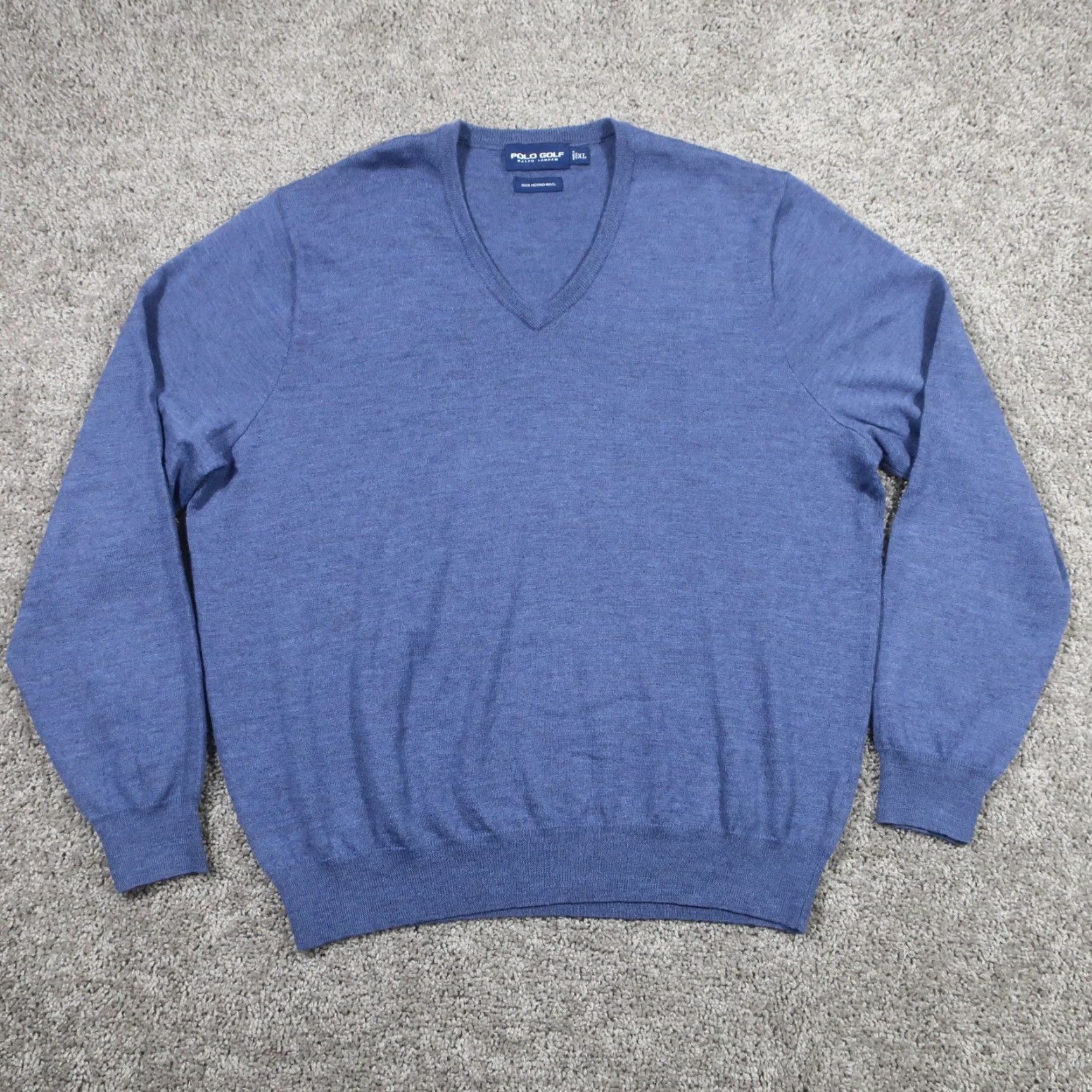Polo Ralph Lauren VINTAGE Polo Ralph Lauren Sweater Men XL Golf Pullover V-Neck Blue Merino Wool Polo Ralph Lauren Merino Wool EUC Size US XL / EU 56 / 4 - 2 Thumbnail