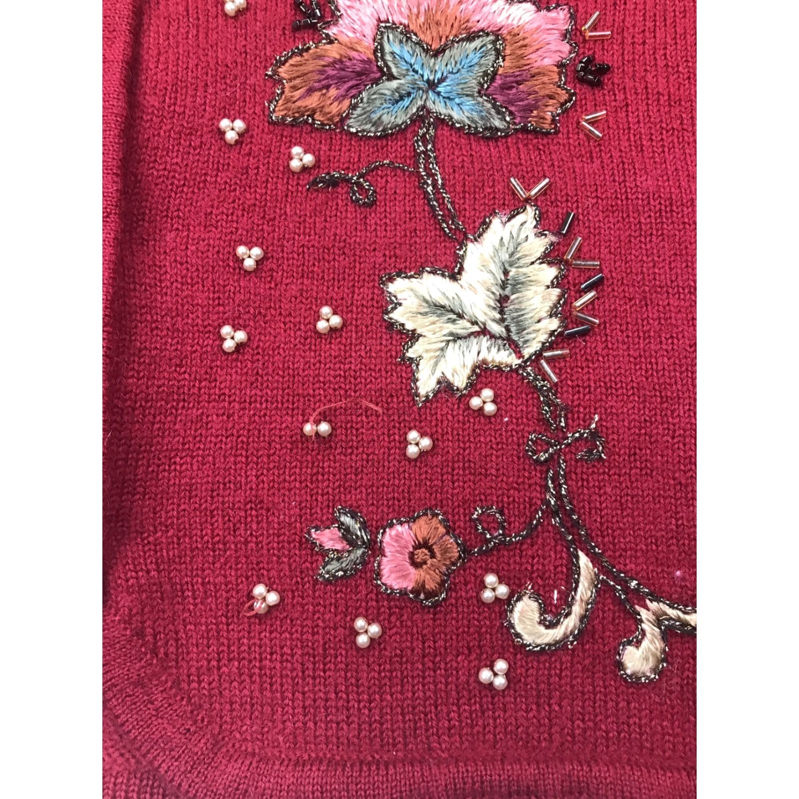 Vintage VINTAGE Susan Bristol Cardigan Women 100% Wool Beaded Embroidered Red Large Size L / US 10 / IT 46 - 3 Thumbnail