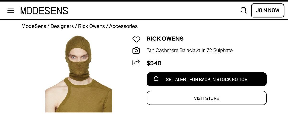 Rick Owens Rick owens balaclava wool face mask hat accessory designer Size ONE SIZE - 2 Thumbnail
