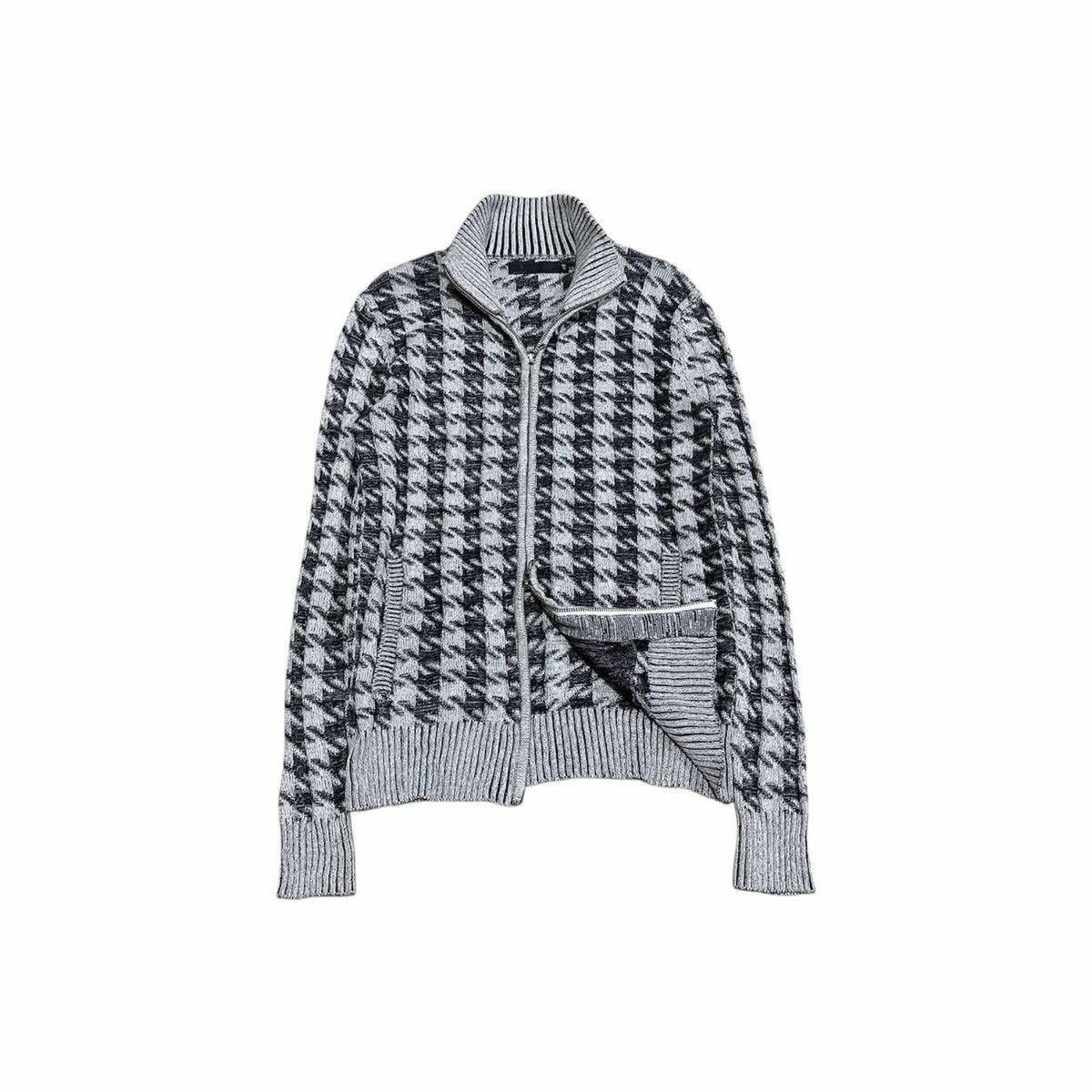 If Six Was Nine × Japanese Brand × Le Grande Bleu (L.G.B.) 🔥Sick Y2K Fuga Ribbed Knit Jacket Zip Houndstooth Jacquard Size US M / EU 48-50 / 2 - 1 Thumbnail