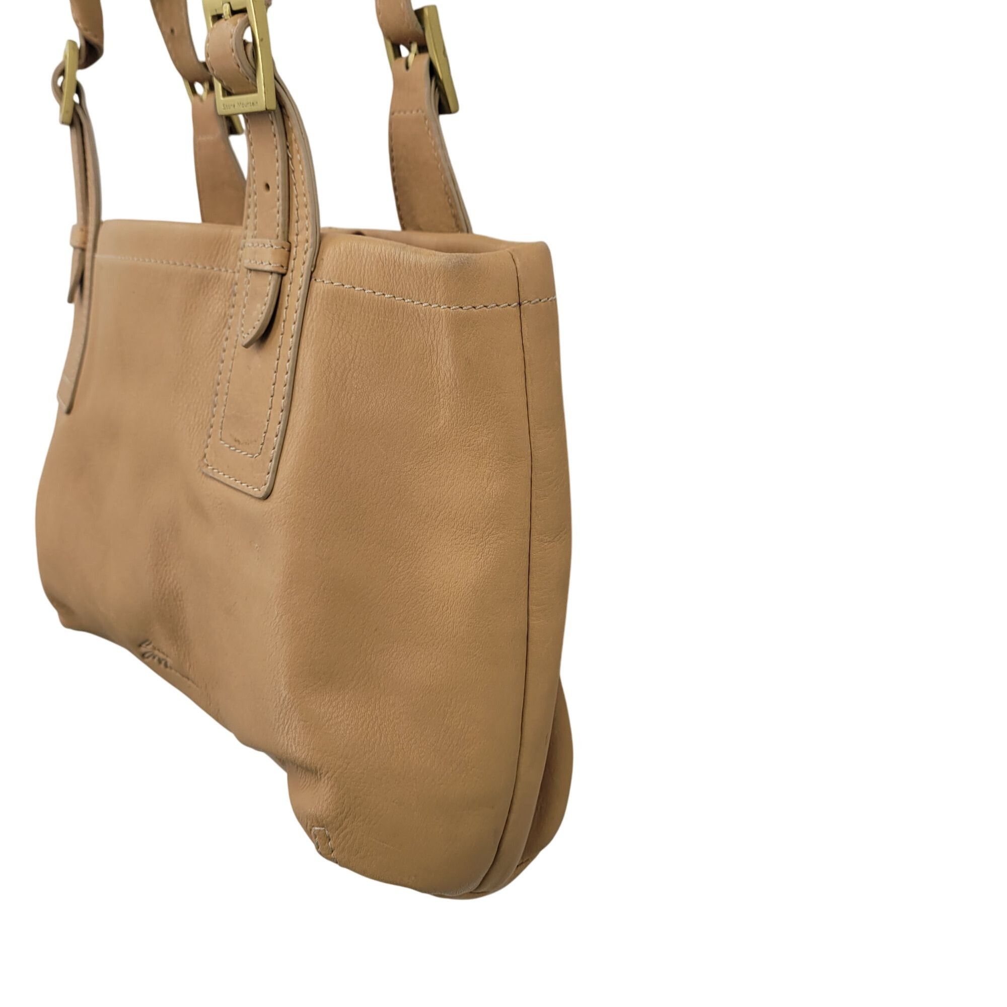 Vintage Stone Mountain Tan Genuine Leather Double Top Handle Handbag Size ONE SIZE - 8 Thumbnail