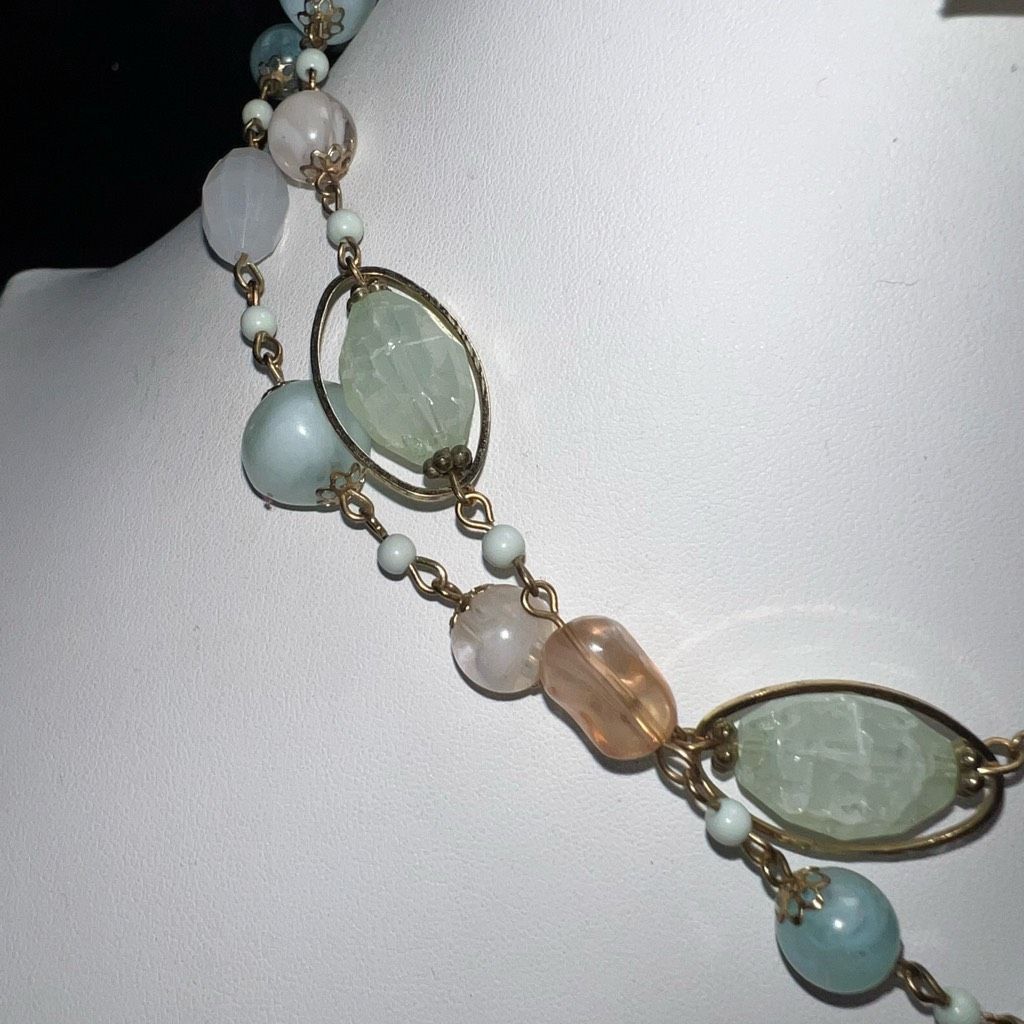Vintage Vintage Glass Bead and Stone Silver Tone Long Necklace (show Size ONE SIZE - 2 Thumbnail