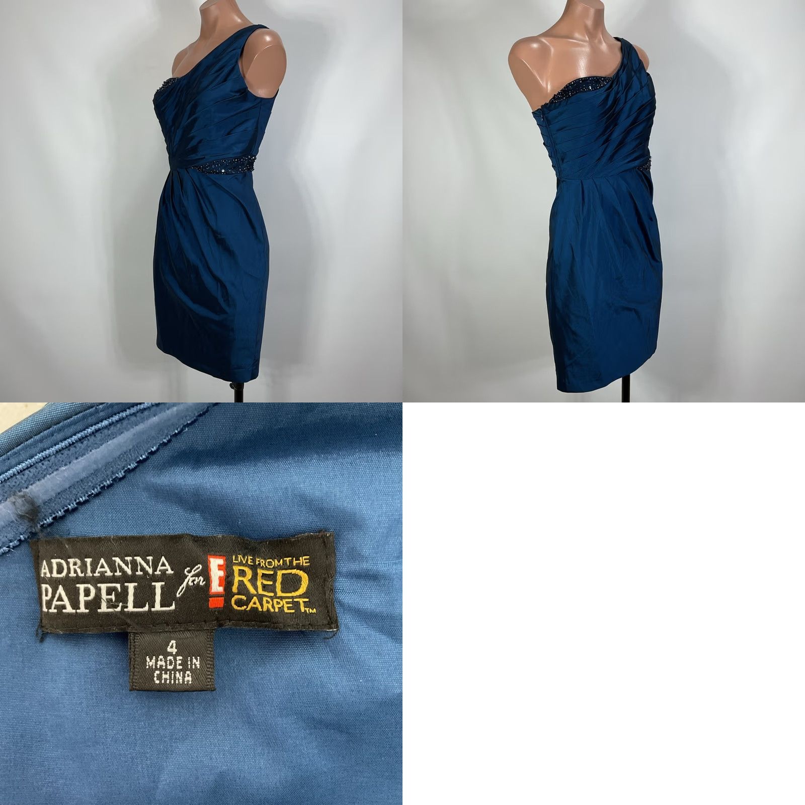 Adrianna Papell VINTAGE Adrianna Papell E! Live From the Red Carpet One Shoulder Blue Gown y2k BEADED Dress Size S / US 4 / IT 40 - 8 Thumbnail