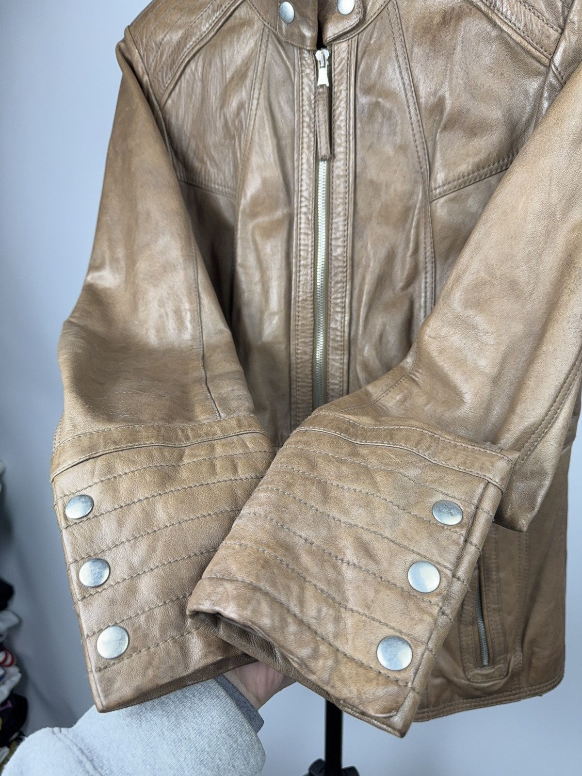 Genuine Leather Vintage 00s Avant Garde Brown Leather Biker Moto Jacket Size M / US 6-8 / IT 42-44 - 7 Thumbnail