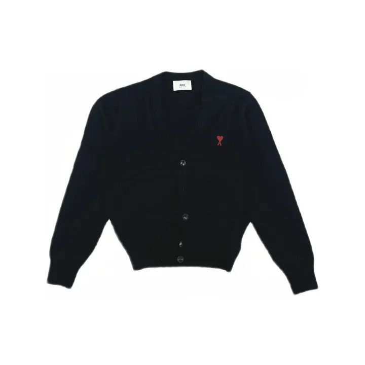 AMI AMIPARIS Black Merino Wool Cardigan for Men -2507 Size US M / EU 48-50 / 2 - 2 Thumbnail