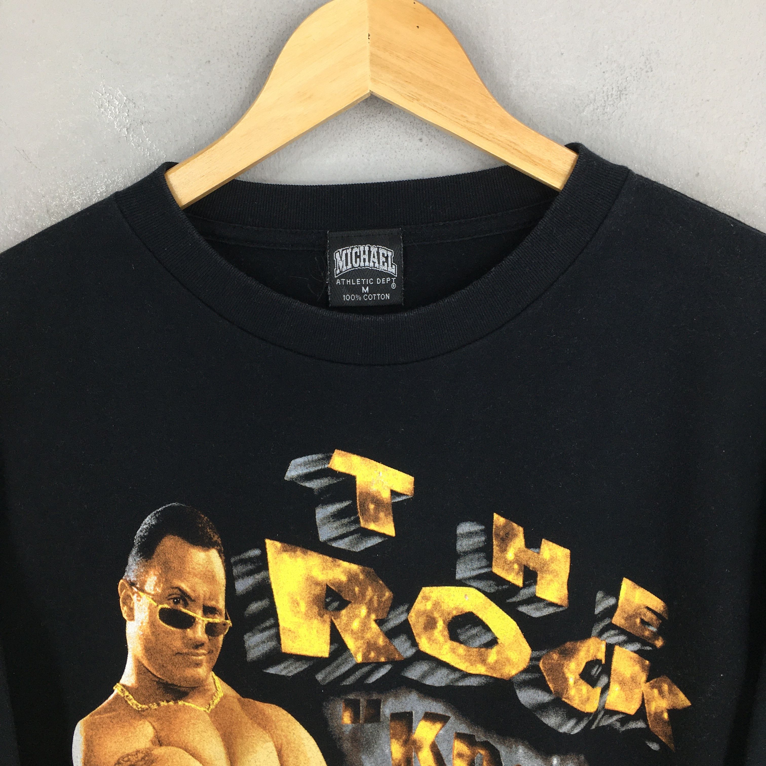 Vintage × WWE × WWF Vintage 90's WWE The Rock Dwayne Black T Shirt Medium Size US M / EU 48-50 / 2 - 2 Thumbnail