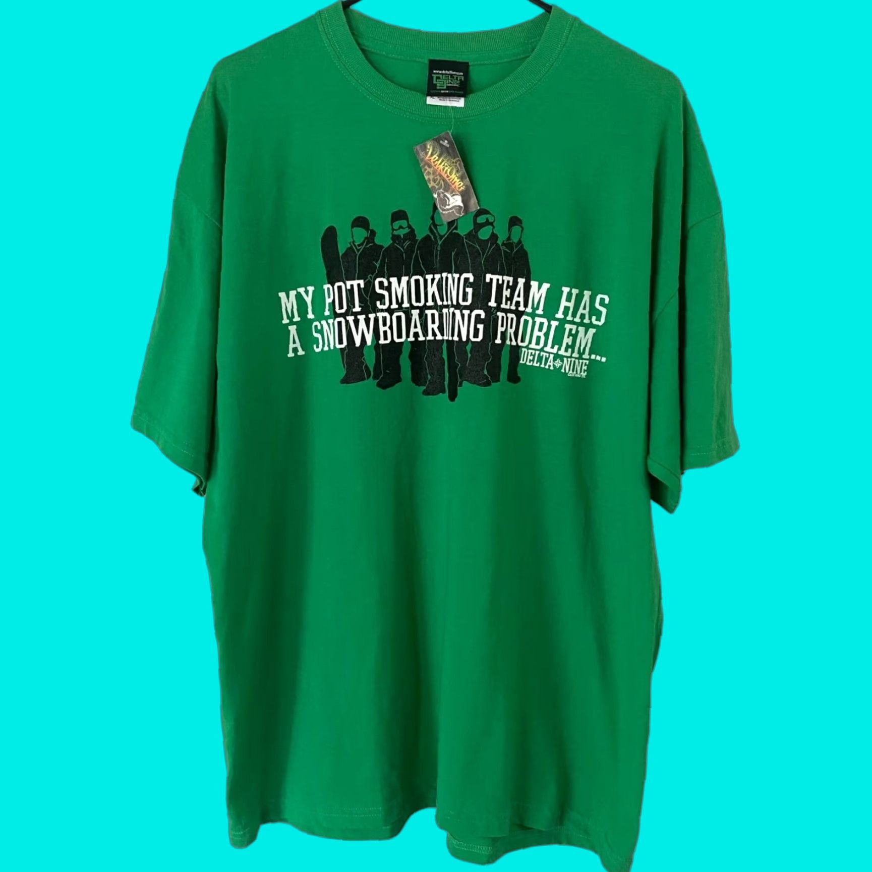 Delta VINTAGE Delta 9ine Stoner Snowboarding Team T-Shirt Green Short Sleeve Cannabis Tee XL New Size US XL / EU 56 / 4 - 1 Thumbnail