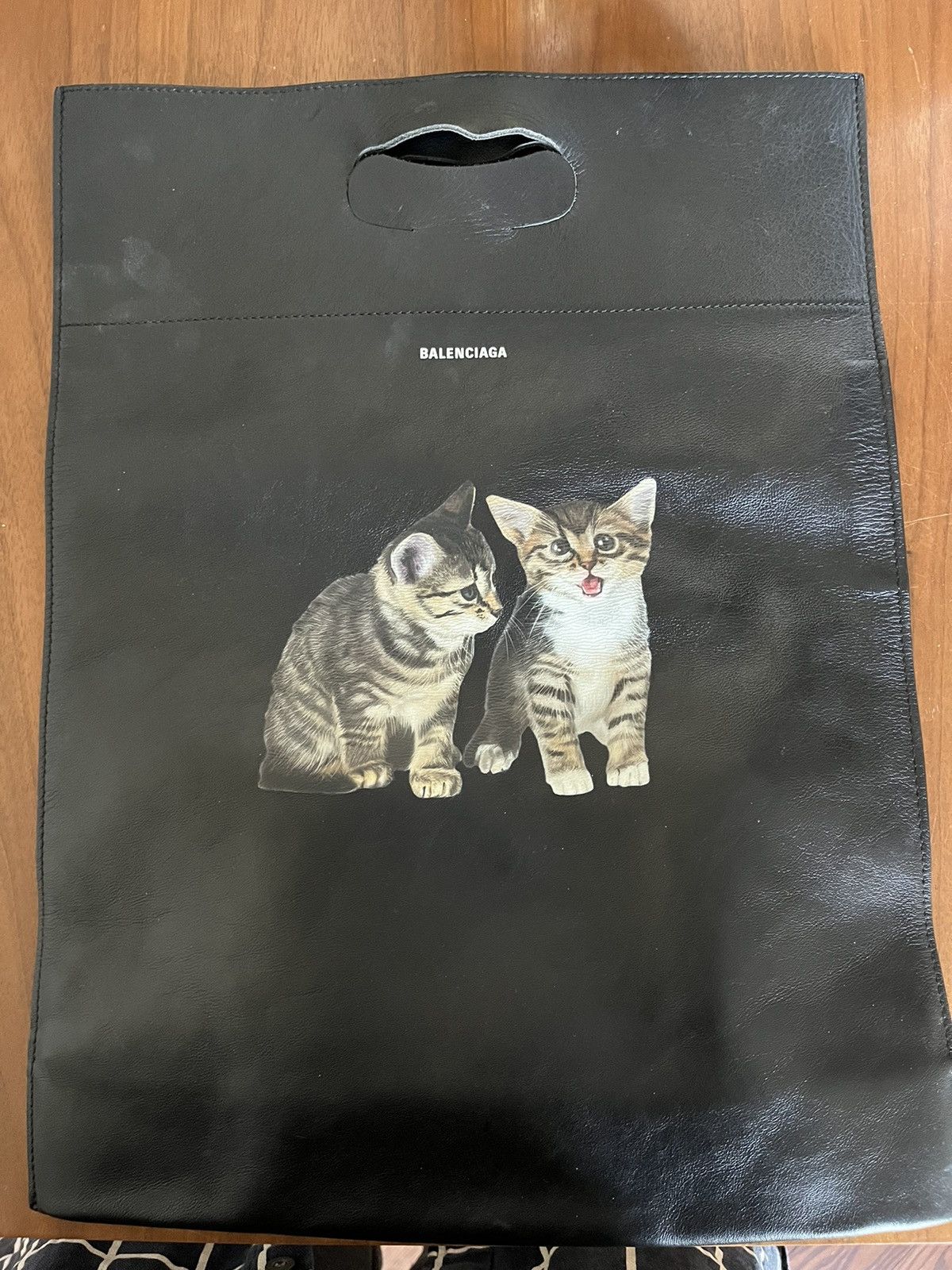 image of Balenciaga Kitten Leather Tote Bag in Black, Men's