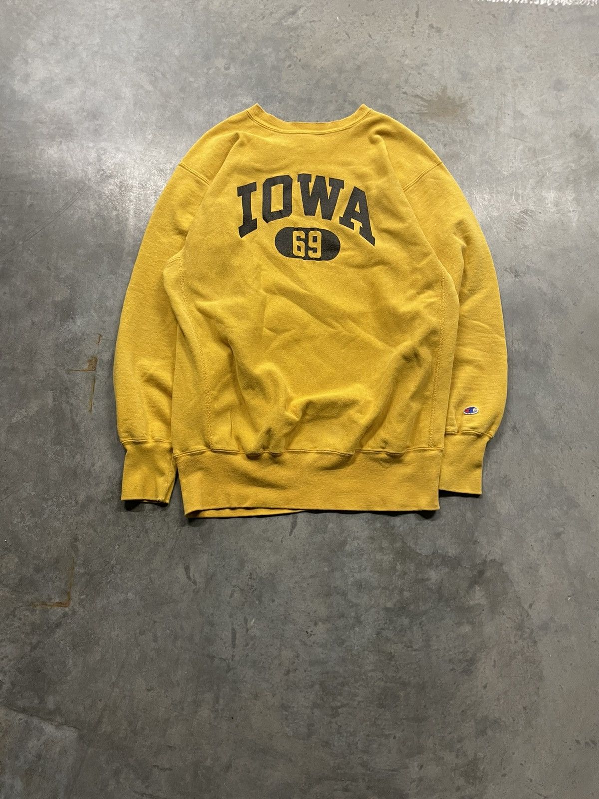 image of Champion Iowa 69 Reverse Weave Crewneck in Yellow, Men's (Size 2XL)