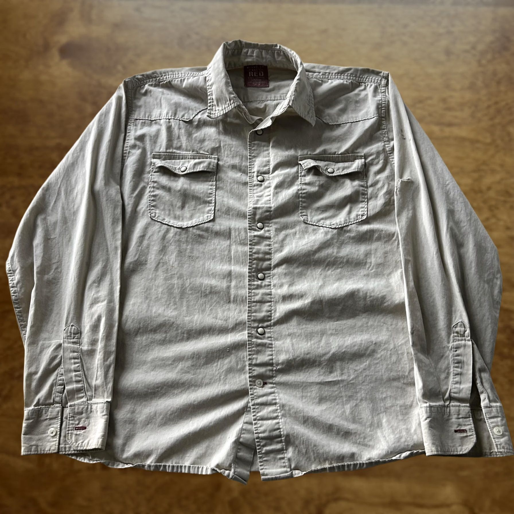 Wrangler Wrangler Shirt Mens Large Beige Solid Long Sleeve Snap Button Up Workwear Size US L / EU 52-54 / 3 - 1 Thumbnail