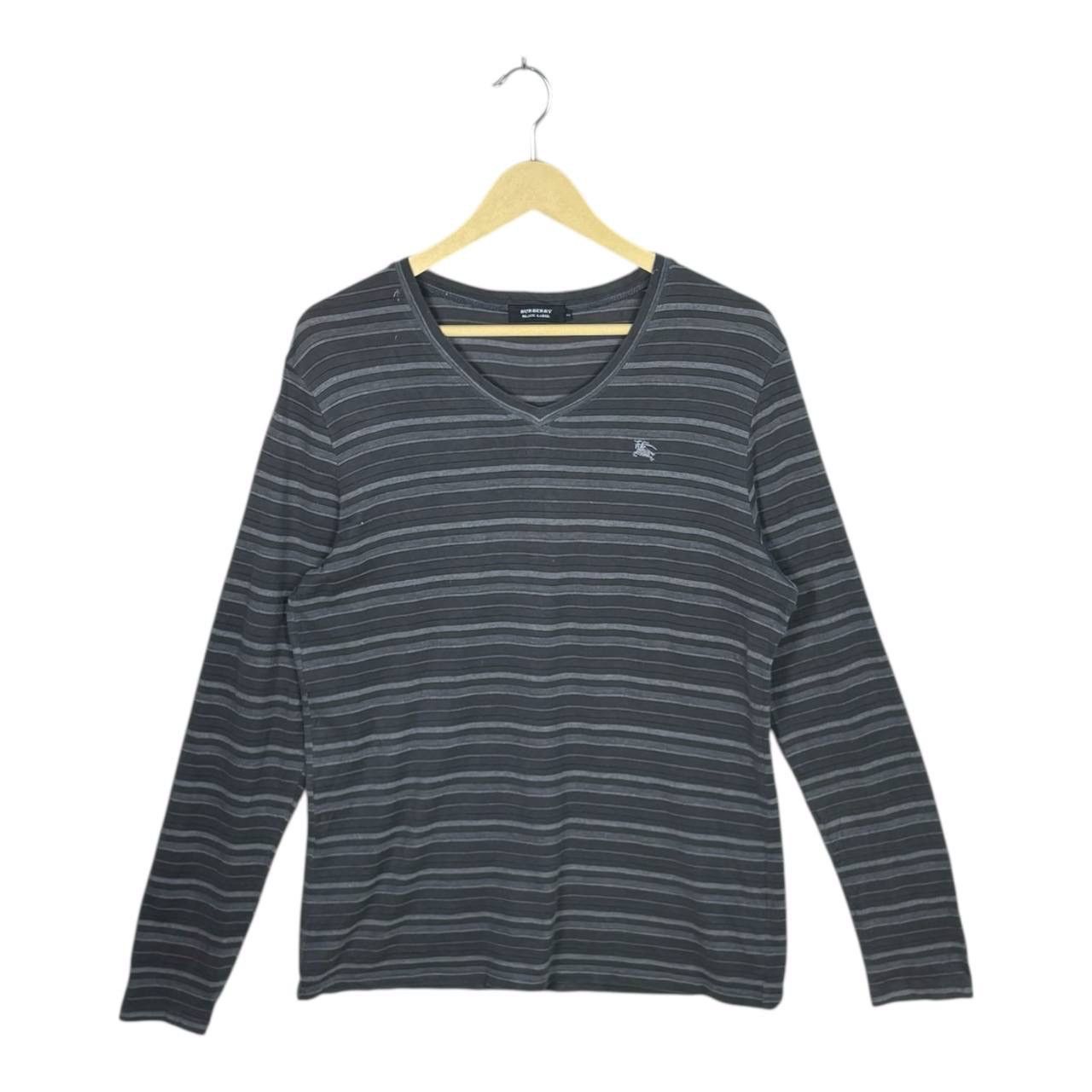 Burberry Burberry Black Label Grey Striped L/S V-Neck Tee Size 3 Size US L / EU 52-54 / 3 - 1 Thumbnail