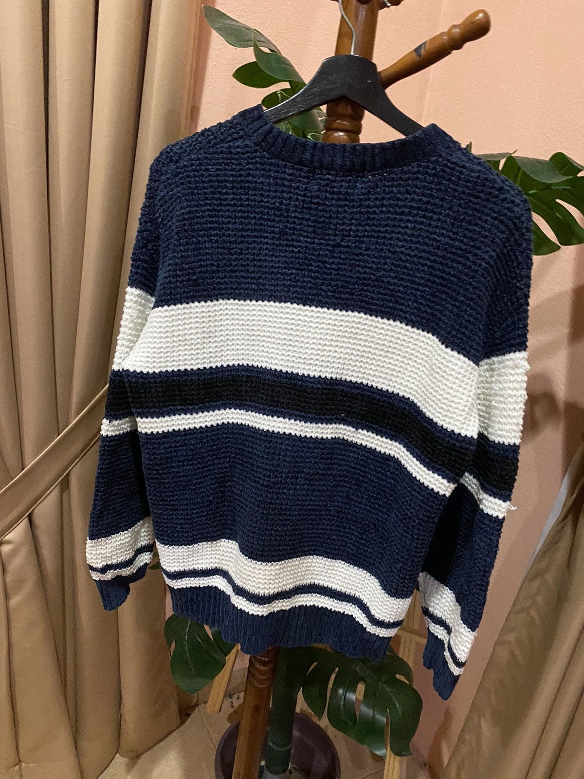 Japanese Brand Confirm Striped Knit Sweater | Cozy Navy and White Pullover Size L / US 10 / IT 46 - 6 Thumbnail