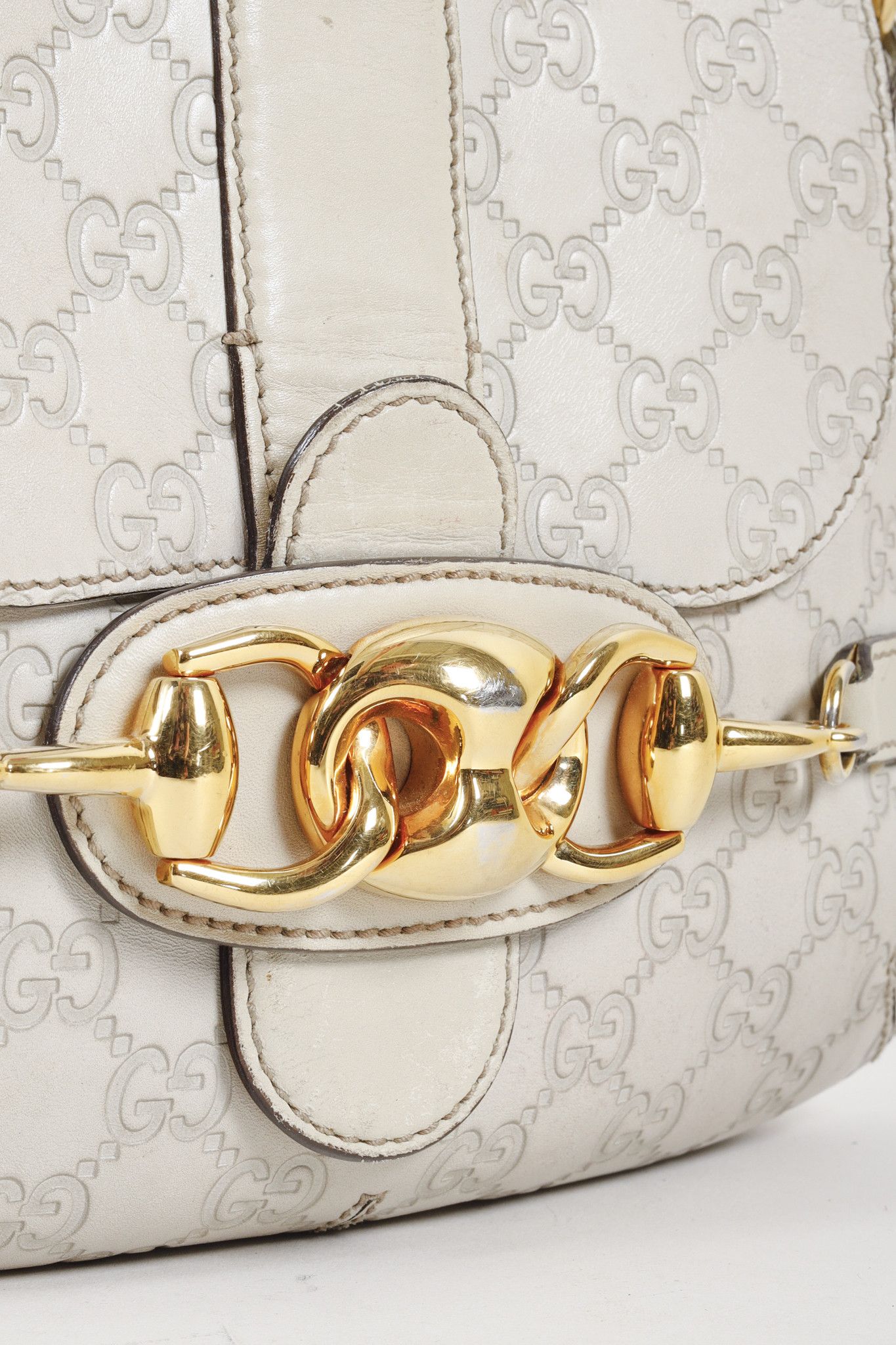 Gucci Gucci Off-White Embossed Monogram Horsebit Shoulder Bag Size ONE SIZE - 10 Thumbnail