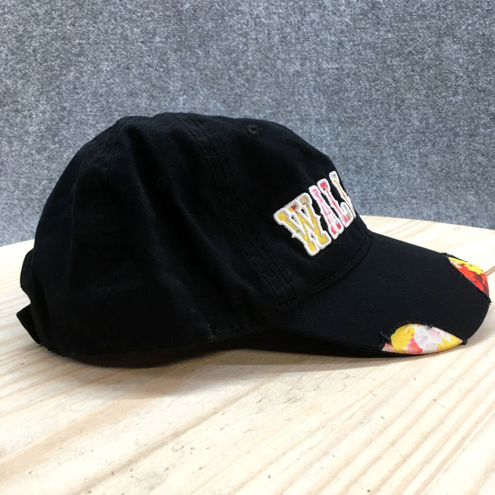 Walls Wall Drug Baseball Cap Hat Mens OS Black Floral Cotton Distressed Adjustable Size ONE SIZE - 5 Thumbnail