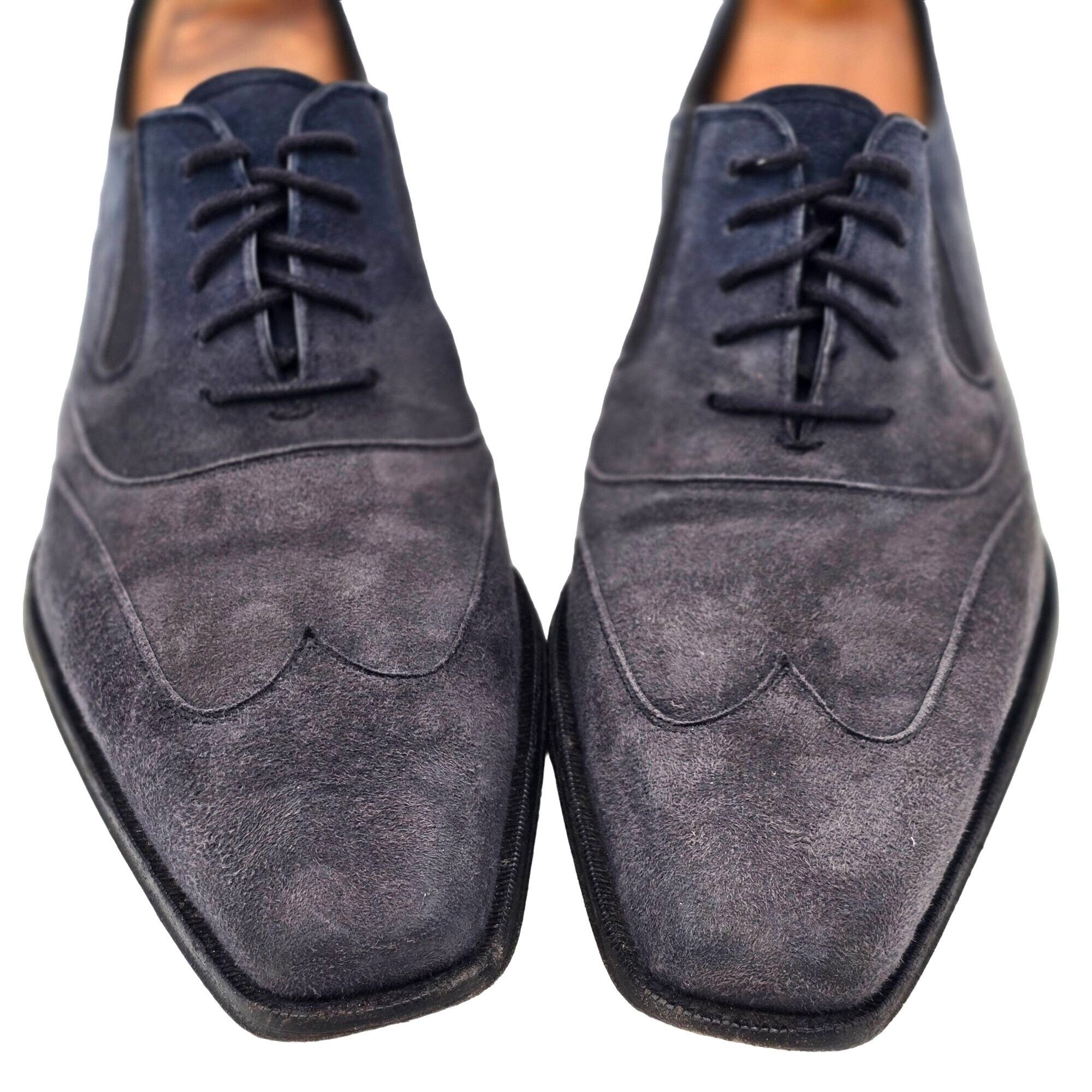 Mezlan Mezlan Hoffman Men's 8.5M Blue Suede Leather Wingtip Oxfords Size US 8.5 / EU 41-42 - 5 Thumbnail