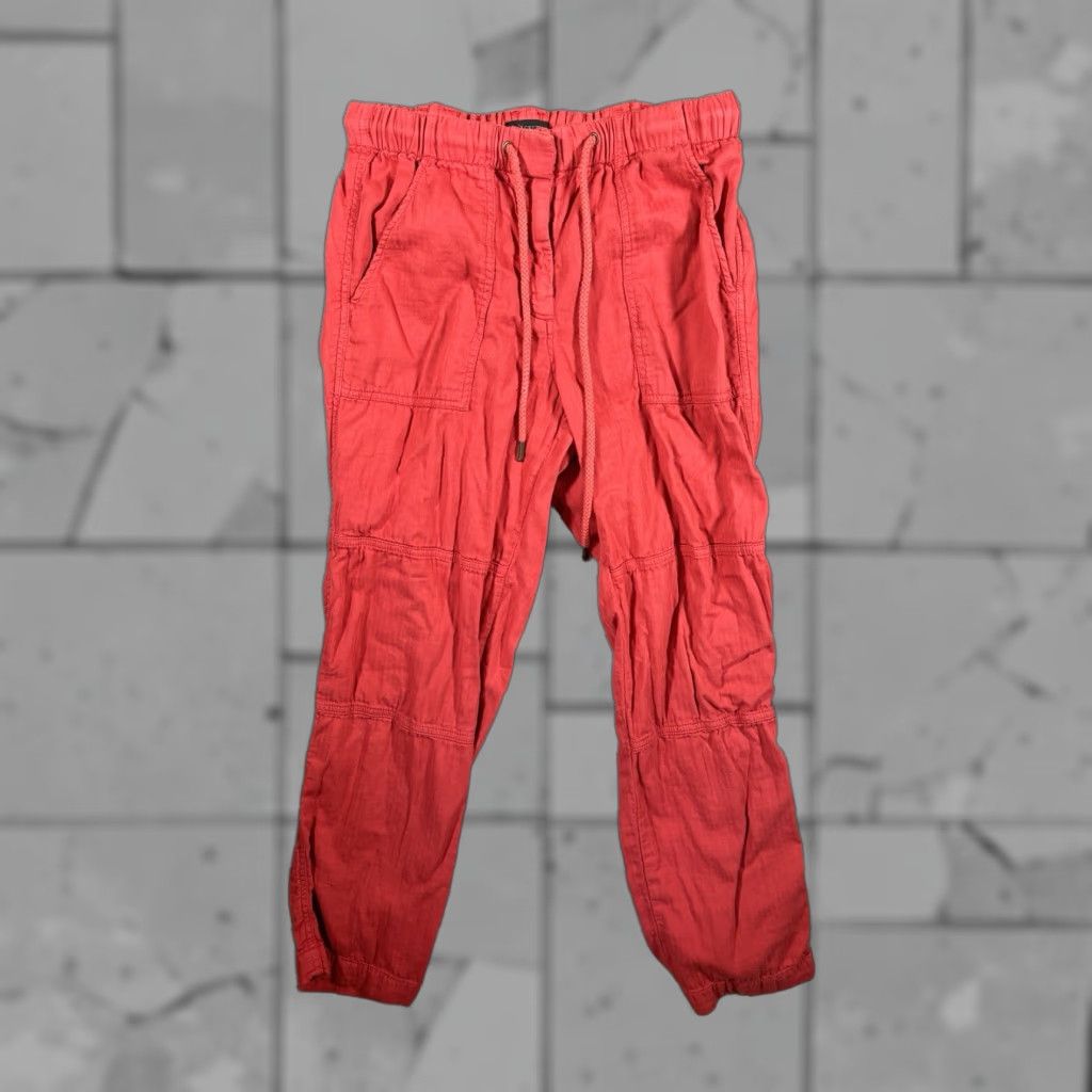 J.CREW Linen Pants Women 6 Red Solid Wide Leg Relaxed 28in Inseam
