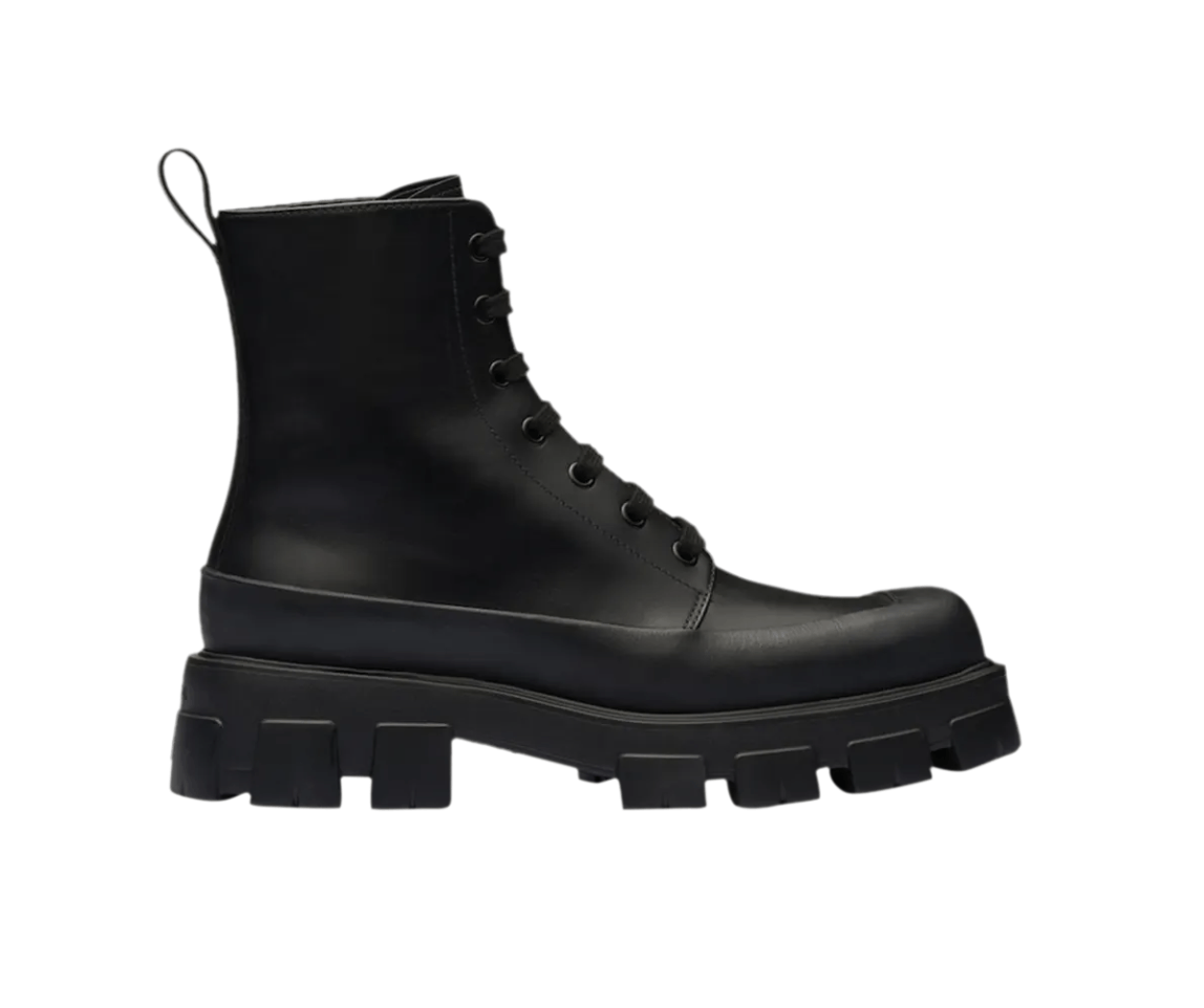 Prada Prada Men Monolith Lug Sole Leather Combat Black 2TG207 7.5 Size US 7.5 / EU 40-41 - 1 Thumbnail