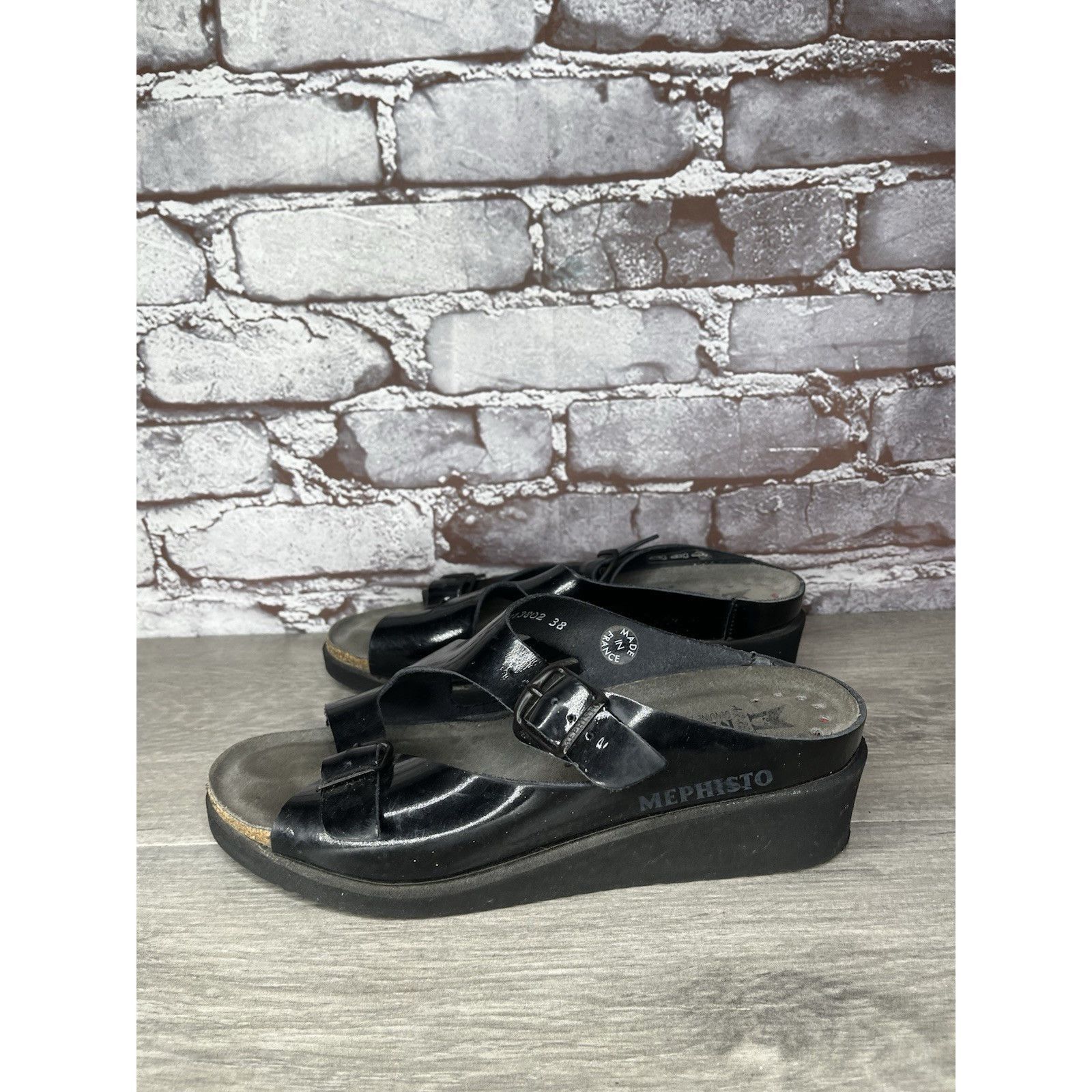 Mephisto Mephisto Black Patent Leather Buckle Wedge Sandals Women’s S Size US 7.5 / IT 37.5 - 2 Thumbnail
