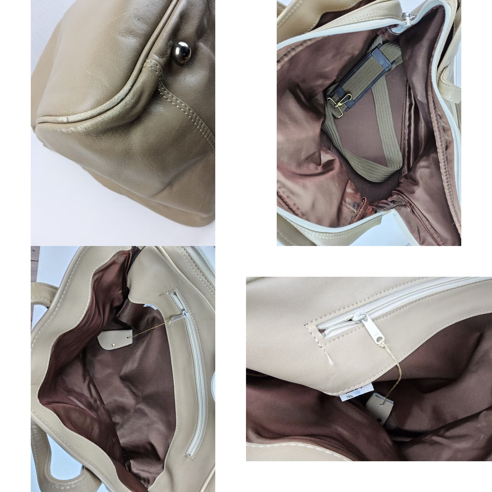 Vintage VINTAGE Leather Duffle Bag Women's Travel Purse Satchel with Key Beige Size ONE SIZE - 9 Thumbnail