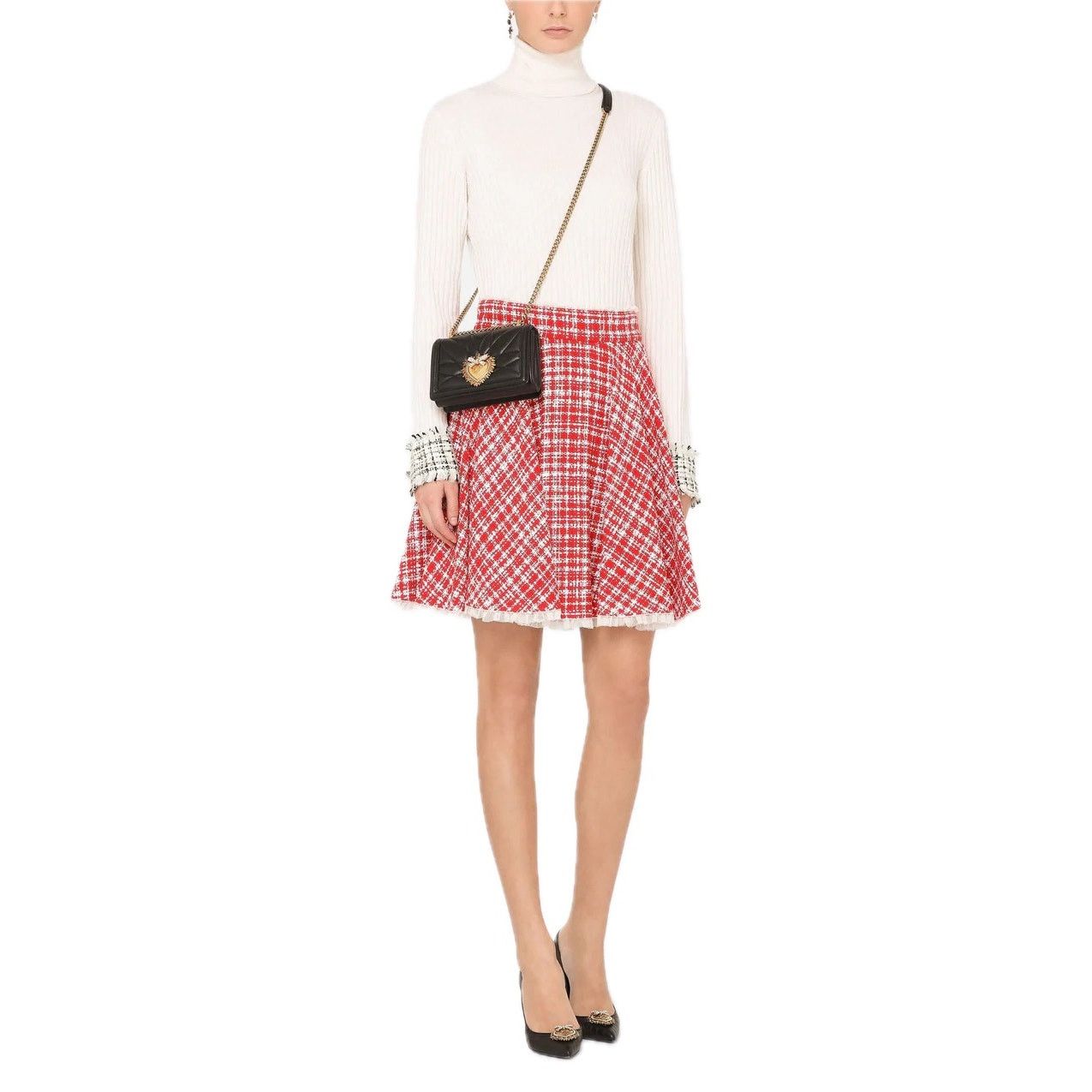 Dolce & Gabbana Dolce & Gabbana Red White Tweed Circle Mini Skirt IT 38 US Size 26" / US 2 / IT 38 - 4 Thumbnail