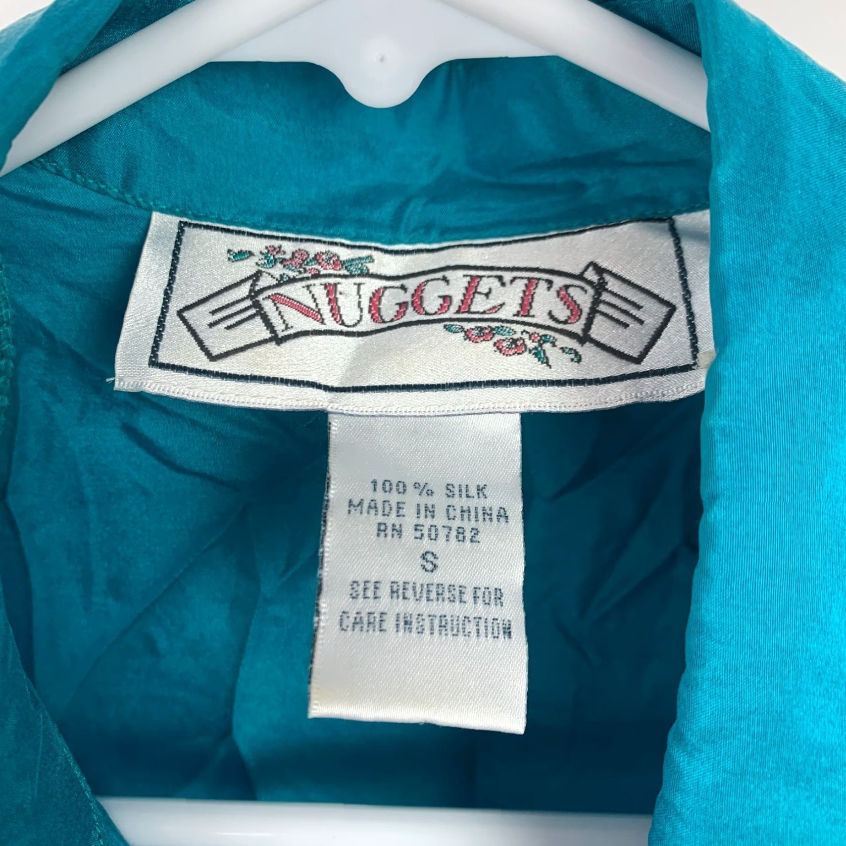 Vintage VINTAGE Nuggets Silk Fringe Button Up Shirt Top Blouse Womens Small TEAL Silk 1990s Grunge Shirt Mens? Size S / US 4 / IT 40 - 4 Thumbnail