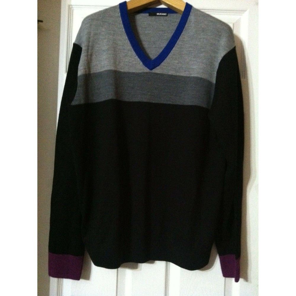 Murano MURANO MENS NEW BLACK 100%MERINO WOOL V-NECK SWEATER SIZE:XL Size US XL / EU 56 / 4 - 1 Thumbnail