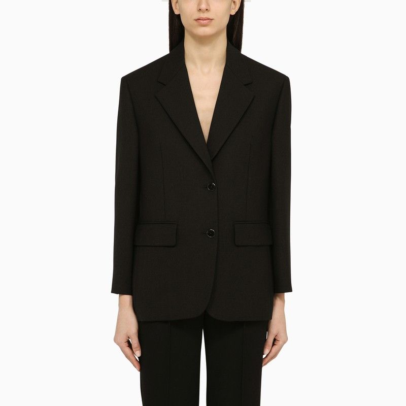 image of Prada Black Single-Breasted Jacket In Wool, Women's (Size Medium)