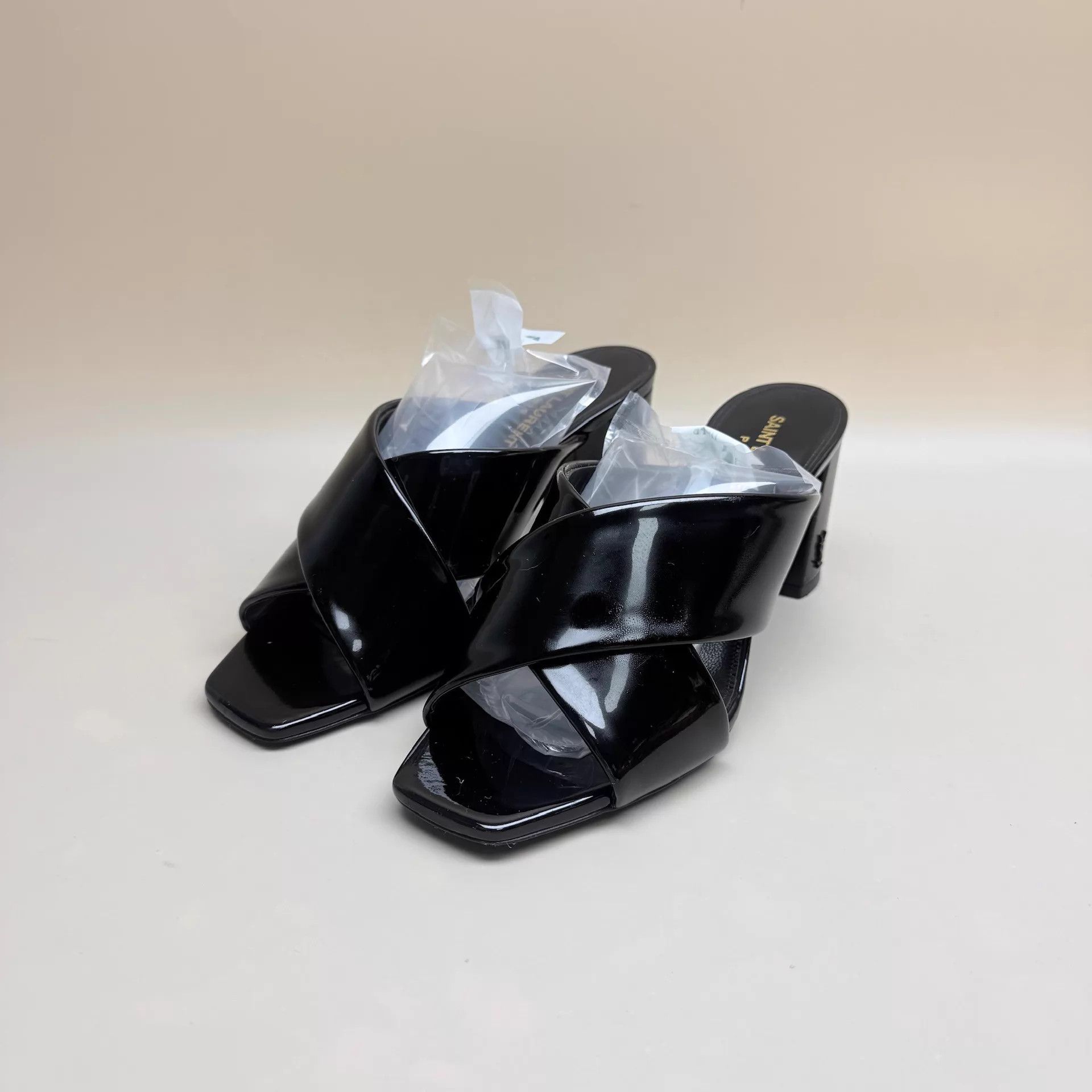 Yves Saint Laurent YSL Black Patent Leather High Heel Sandals 37.5 99 New Size US 7 / IT 37 - 1 Thumbnail