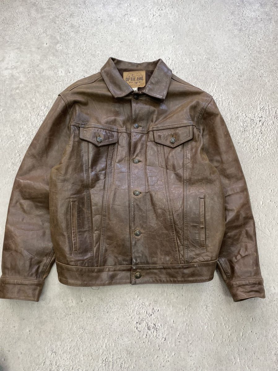 Gap 90s retro GAP trucker jacket brown leather Size US L / EU 52-54 / 3 - 7 Thumbnail