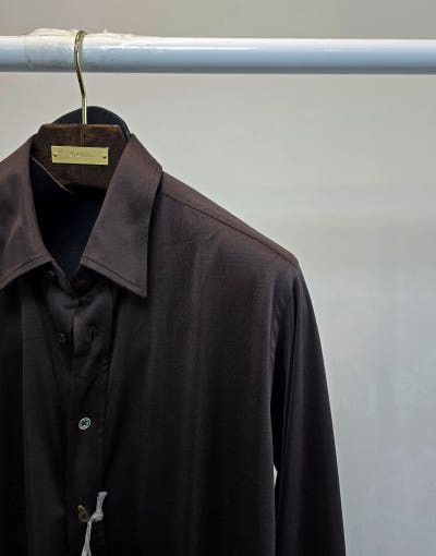 Tom Ford o1sm1stk0725 Pure Silk Shine Jersey Shirt in Shine Brown Size US M / EU 48-50 / 2 - 2 Thumbnail