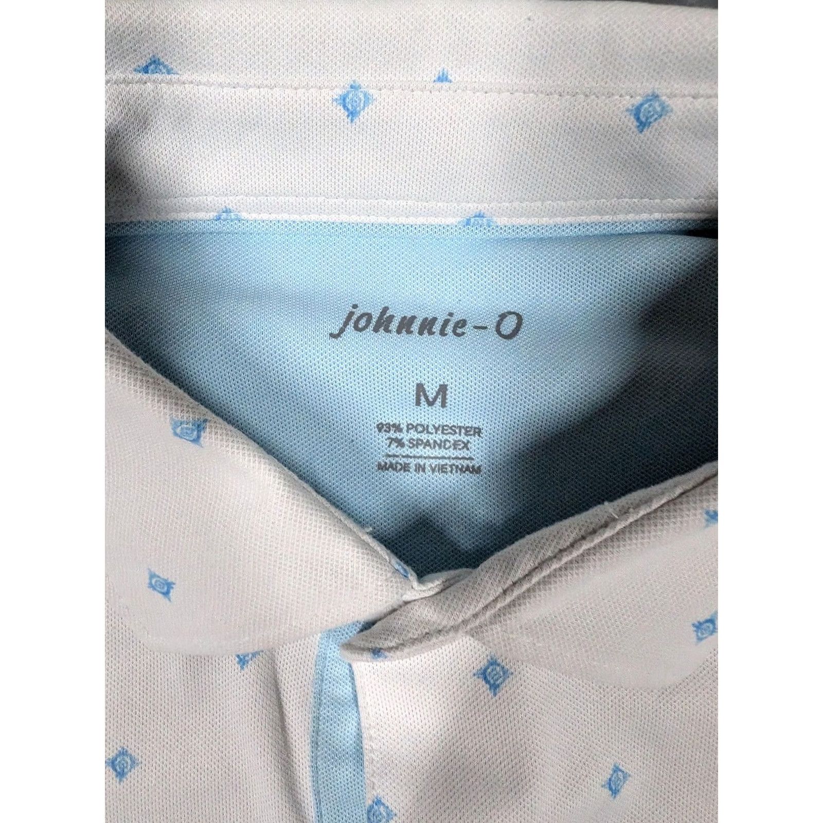 johnnie-O johnnie-O Polo Shirt Mens M White Blue Cowboys Golf Club Embroidered Knit Short Sleeve Geometric Pattern Size US M / EU 48-50 / 2 - 4 Thumbnail