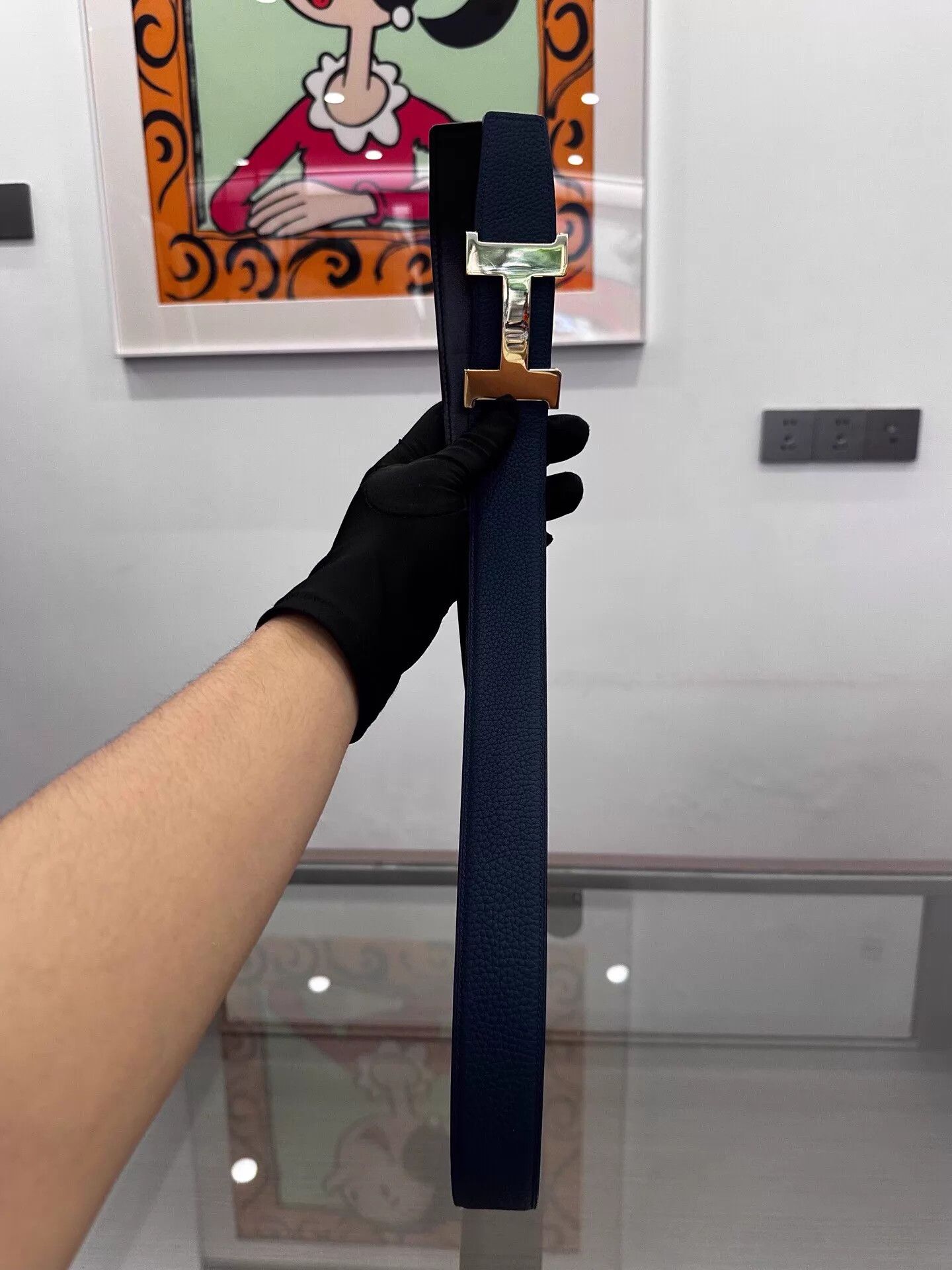 Hermes Hermes 4cm Blue/Black H-Buckle Belt 100cm D 99New Size ONE SIZE - 2 Thumbnail
